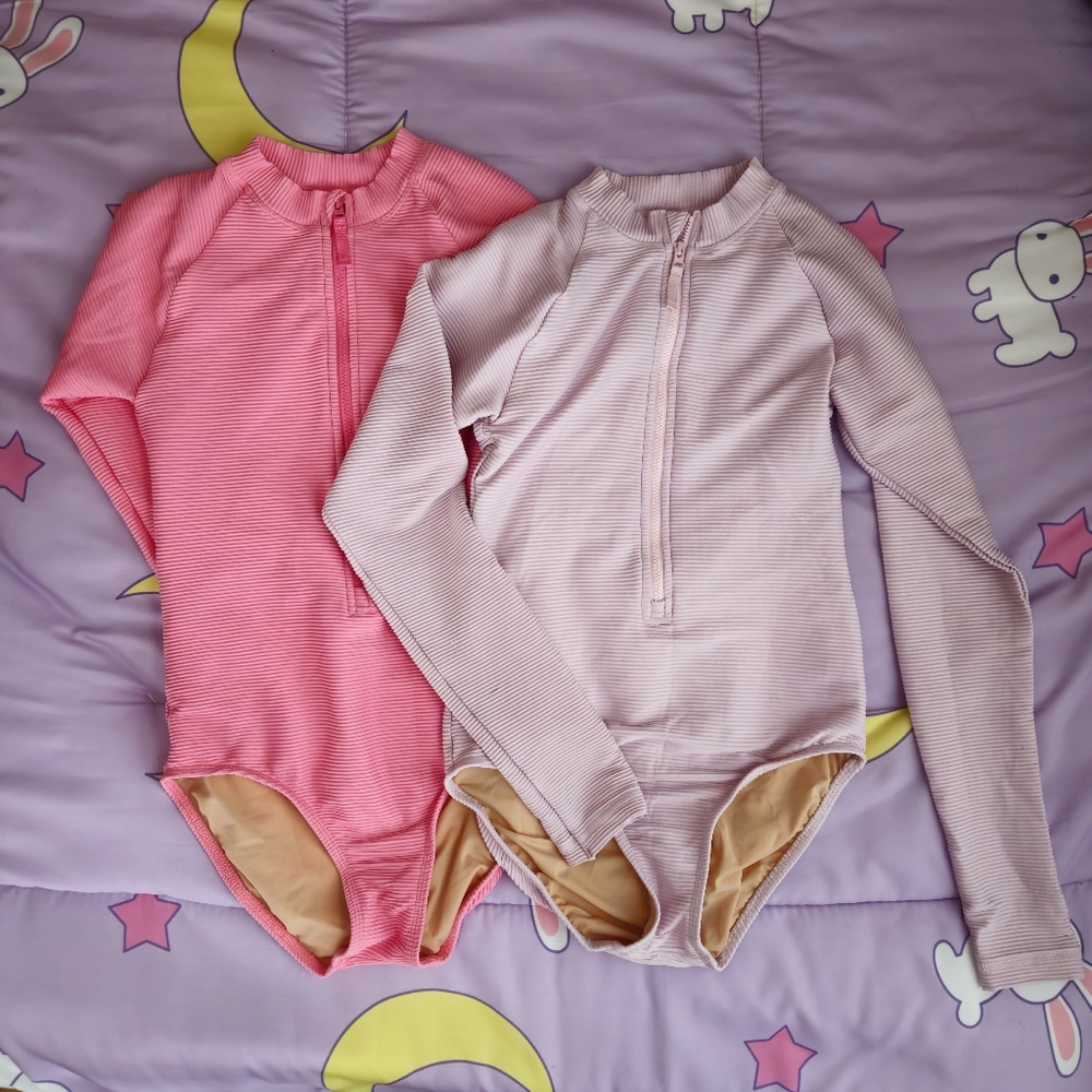 Crewcuts Kids Long Sleeve One Piece Swimsuit Upf 50 - Pink and Purple
